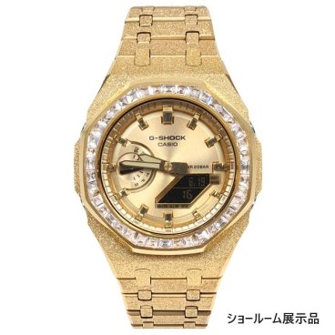G-SHOCK GA2100gb GARISH GOLD フロステッド カスタム バゲッドカットCZダイヤベゼル（キュービックジルコニア）カシオーク ゴールドダイアル ステンレス製 艶消しモデル Frosted Edition ゴールド【ショールーム展示品】