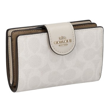 コーチ ファクトリー アウトレット COACH FACTORY ミディアム コーナー ジップ ウォレット 財布 二つ折り財布 折りたたみ財布 小銭入れ付き CW786 IMXU5 レディース ホワイト+ブラウン