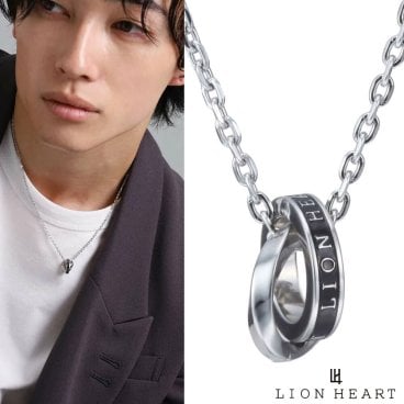 ライオンハート ロゴ ダブルリング ネックレス サージカルステンレス シルバー 金属アレルギー対応 メンズ ブランド LION HEART