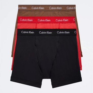 カルバンクライン：COTTON STRETCH ボクサーブリーフ 3PK (ブラック/ココアブラウン/ルージュ)[ボクサーパンツ/ 男性下着/ メンズインナー/人気ブランド/おすすめギフト/誕生日プレゼント/メンズファッション]