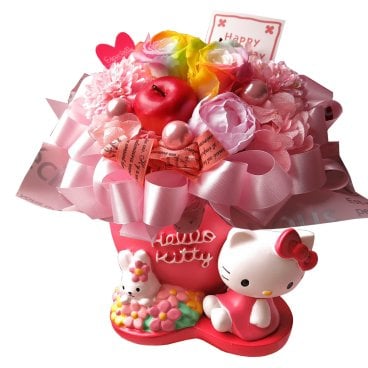 結婚祝いプレゼント キティ ハート プランター 花束風 レインボーローズ プリザーブドフラワー入り ギフト ケース付き 誕生日プレゼント・記念日の贈り物におすすめのフラワーギフト