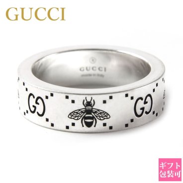グッチ リング メンズ レディース GUCCI 指輪 GG＆ビー 蜂 エングレービング ワイドリング 6mm幅 シルバー925 728389 J8400 0728 ユニセックス 男女兼用 ブランド アクセサリー シルバーリング 誕生日 プレゼント ギフト 新品 GUCCI化粧箱付き