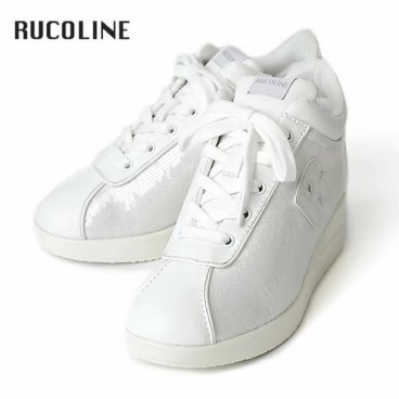ルコライン スニーカー ルコライン 靴 RUCO LINE RUCO-009WH PAILLETTES スパンコール ホワイト Rマーク サイドファスナー付 ３E 幅広 レディース