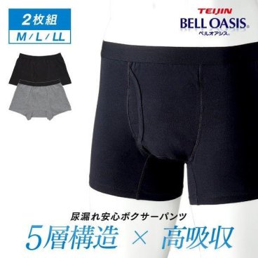 【2色セット】テイジン 尿漏れパンツ 男性用 ボクサーパンツ 前開き メンズ 紳士用 M L LL 軽失禁 失禁パンツ 吸水パンツ ちょい漏れパンツ サラッと快適 ギフト プレゼント 父の日 敬老の日
