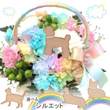 生花 シルエット ペット レインボーカーネーション お悔やみ花 贈り物 お供え 愛犬 バルーン ギフト 命日 仏花 四十九日 初盆 お盆 法事 供養 法要 アレンジメント