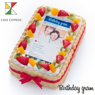 インスタグラム風写真ケーキ S フルーツ生クリーム 21×14cm バースデーケーキ 誕生日ケーキ フォトケーキ イラスト プリント 6～8名様用 映える 披露宴 パーティ サプライズ 冷凍