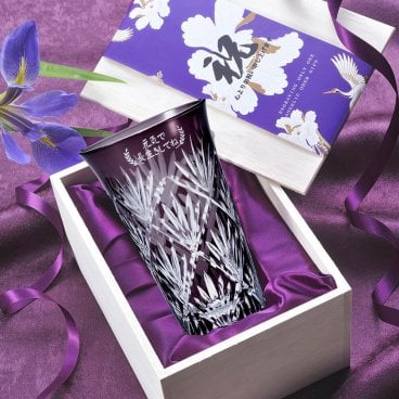 名入れ 切子グラス 笹の葉紋様 酎ハイグラス 紫 単品 木箱入り プレゼント 敬老の日 SXX