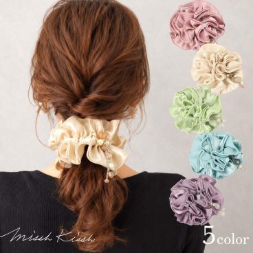 シュシュ スワロフスキー ドイツ製ビーズ サテン ジョーゼット 大人 上品 ヘアアクセサリー ボリュームシュシュ レディース 髪飾り 送料無料