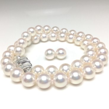 真珠 ネックレス パール オーロラ・花珠 アコヤ真珠 イヤリング or ピアス セット 9.0-9.5mm ホワイト系ホワイトピンク K14WG クラスップ 73131 イソワパール