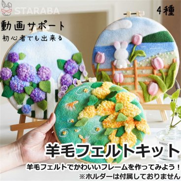 羊毛フェルトキット 材料道具キット スターターセット 羊毛フェルト 手芸材料セット 手作り 刺繍枠 ニードル 羊毛 図案 布セット 動画サポート フェルトツール インテリア小物 デザイン 初心者 簡単さ 手軽さ 送料無料