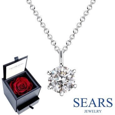 シアーズ ネックレス レディース 一粒 CZ キュービックジルコニア　プリザーブドフラワー バラ ローズ 薔薇 ボックス付 誕生日プレゼント 