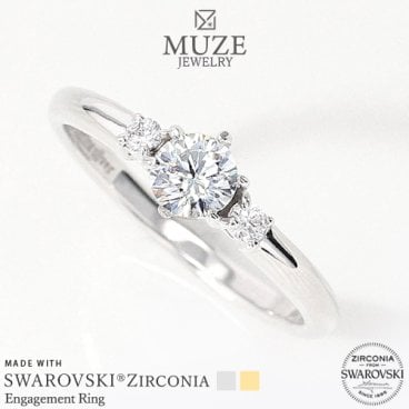 MUZE JEWELRY 指輪   直径4.3mm（0.3ct相当） プラチナ仕上げ オーダーメイド プラチナ仕上げ K18ゴールド仕上げ エンゲージリング 婚約指輪  スワロフスキージルコニア使用リング プロポーズ サプライズ  記念 made in japan 刻印 名入れ roryxtyle