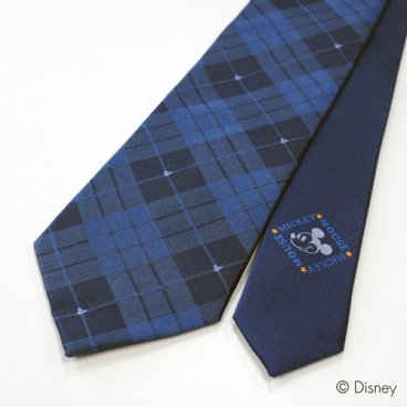 ディズニー／ネクタイ ミッキーマウス3つ丸ネクタイ(3段チェック柄)　ネイビー　Disney necktie シルク100%　プレゼント ギフト　新生活 新社会人 新入社員 フレッシャーズ ブランドネクタイ キャラクター　ミッキー　送料無料 DN878483紺(WAD-29)
