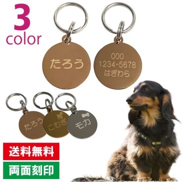 ペット ステンレス 迷子札 丸型 サークル【タイプB】ペットのお名前 飼い主様のお名前  電話番号 刻印 カラー 3色 小型犬 猫 金属 かわいい 名前 電話番号 おしゃれ ドッグタグ ネームタグ