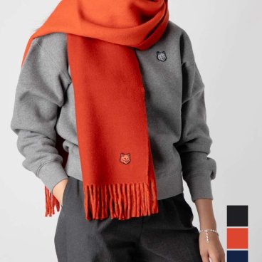 メゾンキツネ MAISON KITSUNE LM06201WA0018 スカーフ FOX HEAD PATCH SCARF メンズ フォックスヘッド パッチ マフラー ウール おしゃれ プレゼント ギフト 贈り物 シンプル 誕生日 記念 お祝い 秋冬 防寒