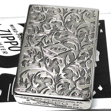 ZIPPO ライター ジッポ 1935 復刻レプリカ シルバー 燻し アラベスク 両面加工 3バレル 渋い かっこいい 唐草 彫刻 アンティーク 銀 ZIPPOロゴ入り 角型 メンズ ギフト 動画有り