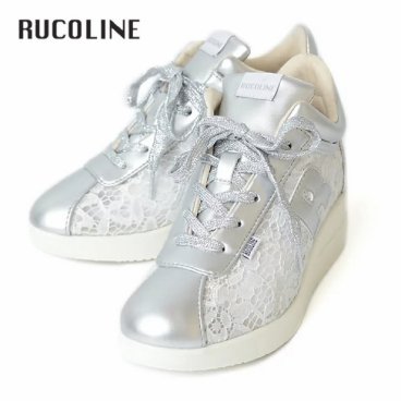 ルコライン スニーカー ルコライン 靴 RUCO LINE RUCO-014SI PIZZO LUX レース生地 × 合皮 シルバー Rマーク サイドファスナー付 ３E 幅広 レディース