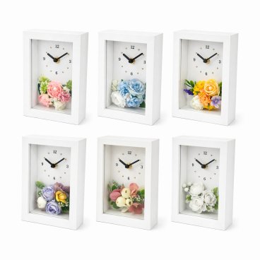 ◆花時計【BOX FLOWER プチフルール 】（カラーバリエーション6色） 置時計 ・掛時計 ハンドメイド 文字入れ可能 