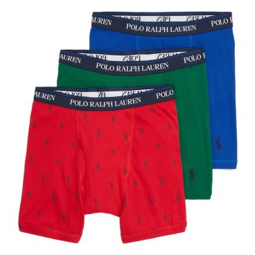 ポロラルフローレン：CLASSIC FIT COTTON ボクサーブリーフ 3PK (RL2000レッド/ヴァーモントグリーン/ラグビーロイヤル)[ボクサーパンツ/ 男性下着/ メンズインナー/人気ブランド/おすすめギフト/誕生日プレゼント/メンズファッション]