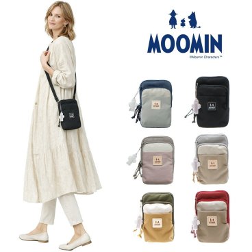 【MOOMIN】RMNL-01 ミニショルダーバッグ ムーミン ミニ バッグ  デイリー 軽撥水 ショルダー スマホ 貴重品 ポケット感覚 かわいい ポシェット ヌメ革 ワッペン ロゴの型押し シワナイロン素材 タウン レジャー アウトドア ニョロニョロ リフレクター付き プレゼント 母の日