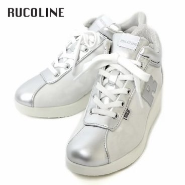 ルコライン スニーカー ルコライン 靴 RUCO LINE RUCO-013WH ROSE LUX 花柄生地 ホワイト 合皮 シルバー Rマーク サイドファスナー付 ３E 幅広 レディース