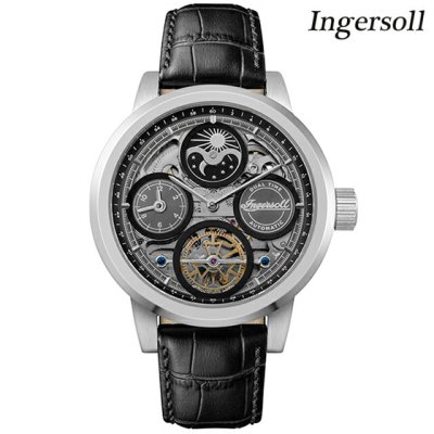 インガソール ザ アーク 自動巻き 腕時計 ブランド メンズ ムーンフェイズ オープンハート INGERSOLL I16001 アナログ ブラック スケルトン 黒