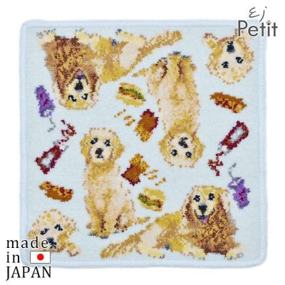 日本製 シェニール織 タオルハンカチ 犬柄 ゴールデンレトリバー 23cm アーンジョー Enjeau ラッピング対応可 ※ネコポス便発送