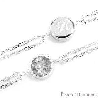 △一粒ダイヤモンド イニシャル ブレスレット 0.1ct プラチナ900