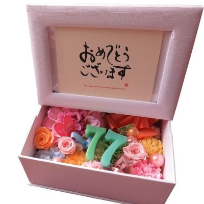 喜寿祝い 77歳 数字77入り 花 写真立て フォトフレーム プリザーブドフラワー入りギフト 数字2個入り ご希望数字でお作り致します