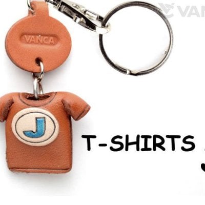 Tシャツ J (青) キーホルダー イニシャル【レザー 本革 VANCA バンカクラフト革物語 国産 ハンドメイド 贈り物 即納】