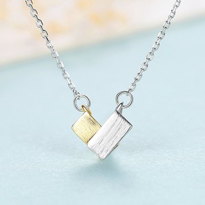 ネックレス 40+5cm アジャスター 引き輪 シルバー925 イエローゴールド シルバー 小豆 アズキチェーン 2色使い 石なし 長方形 レクタンギュラー cn0347