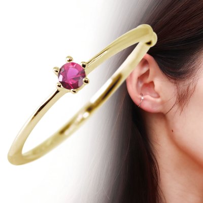 イヤーカフ 18k ゴールド ピンクゴールド イヤカフ 片耳 18金 華奢 ルビー シンプル