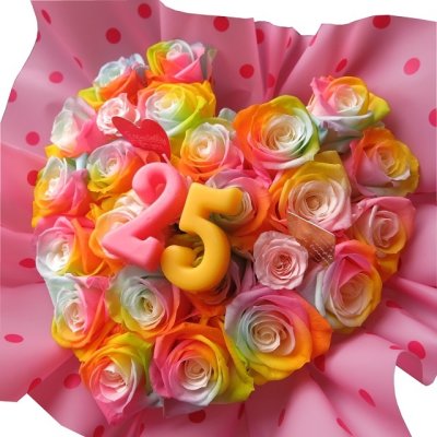 誕生日プレゼント 20代 彼女 ご希望数字でお作り致します レインボーローズ プリザーブドフラワー 花束風 ハート 20cm×30cm ケース付き 