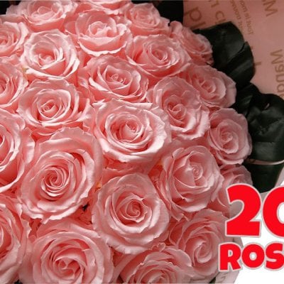 ピンクバラ　プリザーブドフラワー　ピンクバラ　花束　大輪系ピンクバラ20本使用　プリザーブドフラワー　花束　枯れずにいつまでもキレイなピンクバラ　◆誕生日プレゼント・成人祝い・記念日の贈り物におすすめのフラワーギフト