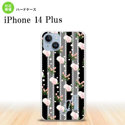 iPhone14 plsu iPhone14 plsu スマホケース 背面ケース ハードケース 花柄 バラ レース 黒 +アルファベット 2022年 10月発売 nk-i14pl-259i