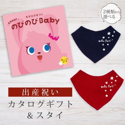 【出産祝い】カタログギフト のびのび Baby だっこ！コース＆バンダナスタイ セット【男の子 女の子 ビブ 色が選べる よだれかけ 赤ちゃん ママ・友達に贈りたい人気カタログギフト ベビー用品 ギフトセット 御祝 】