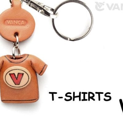 Tシャツ V (赤) キーホルダー イニシャル【レザー 本革 VANCA バンカクラフト革物語 国産 ハンドメイド 贈り物 即納】