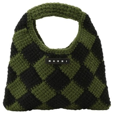 マルニ MARNI ダイアモンドクロシェ かぎ針編み ハンドバッグ ミニトート 手提げ M00995 M00RP 0MC08 bbmn00112l DIAMOND CROCHET キッズ ガールズ レディース カーキ+ブラック