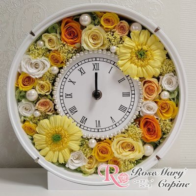 【送料無料】☆花時計☆ プリザーブドフラワー 母の日 時計 お祝い ギフト 結婚祝い 新築祝い ブライダル 記念日 フレーム壁掛け 還暦祝い バースデープレゼント パール