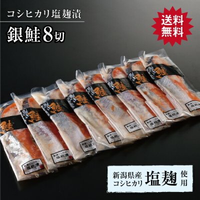 【銀鮭コシヒカリ塩麹漬 8切】鮭 さけ サケ サーモン 魚 塩 切身 切り身 新潟 高級 ギフト プレゼント 贈り物 贈答用 熨斗対応 大容量 仕送り 養殖 料理 グルメ 鮭山マス男商店 進学 入学 お歳暮 