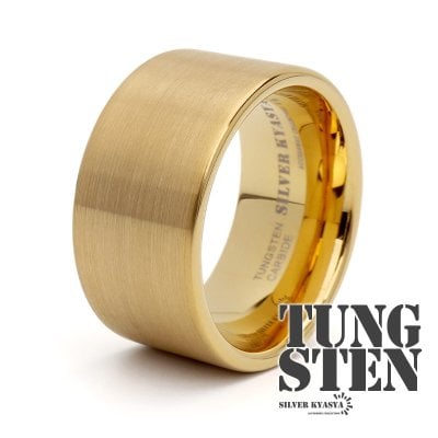 タングステン ワイド リング 12mm メンズ 指輪 ゴールド 18K IP つや消し オリジナル 男性 金属アレルギー対応
