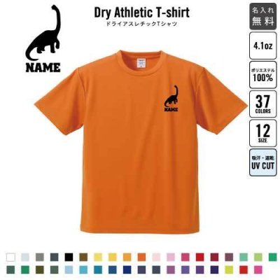 ブラキオサウルス3  名入れドライTシャツ お名前入り 練習着 レディース メンズ ウェア トップス 運動着 スポーツウェア ジョギング 吸汗速乾 チームTシャツ クラスTシャツ UVカット ピクトグラム 恐竜　化石　肉食　草食　雑食　海　陸