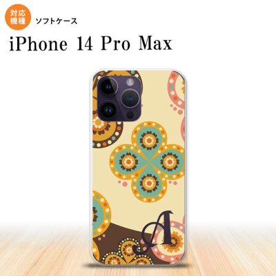 iPhone14 ProMax iPhone14 Pro Max スマホケース 背面ケースソフトケース エスニック 花柄 ベージュ 茶 +アルファベット 2022年 9月発売 nk-i14pm-tp1583i