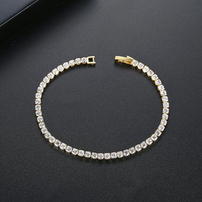 ブレスレット キュービックジルコニア ホワイト 真鍮 イエローゴールド シルバー 中折れクラスプ テニスブレスレット 幅3mm 幅4mm 幅5mm 17cm 19cm b19101009