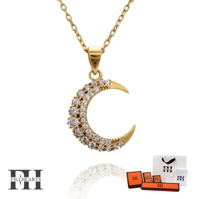 FILL HEARTS ネックレス レディース 女性 大人 ゴールド アクセサリー Crescent Moon 三日月 月 ジルコニア 金属アレルギー対応 シルバー925 S925 18K 18金 40cm 小さめ シルバーネックレス