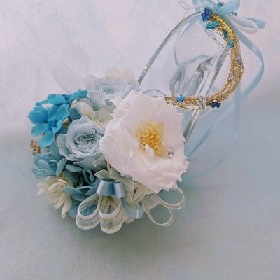 【プリザーブドフラワー／ガラスの靴ミニシリーズ】シンデレラの手の平サイズシューズ魔法にかかるプリンセス
