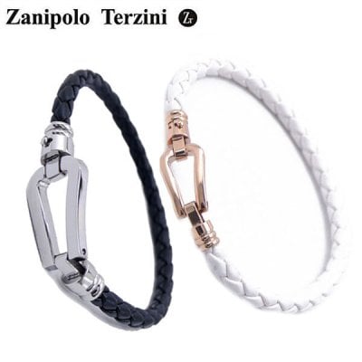 【金属アレルギー対応】ザニポロタルツィーニ Zanipolo Terzini サージカルステンレス製ペア（男女2本セット）レザーブレスレット メンズ ＆ レディース 馬蹄型 (ホースシュー) ZTB2610-SSBK-SRGWH お誕生日 ホワイトデー クリスマス 結婚記念日 プレゼント ギフト 贈り物 恋人 カップル 夫婦 ZTB2610-SSBK-SRGWH