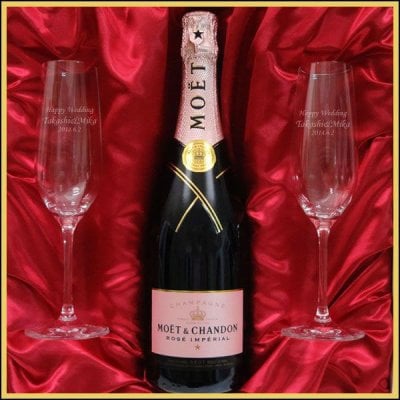 名入れペアシャンパングラス & モエ・シャンドン・アンペリアル・ロゼ(モエロゼ) 750ml ギフトセット