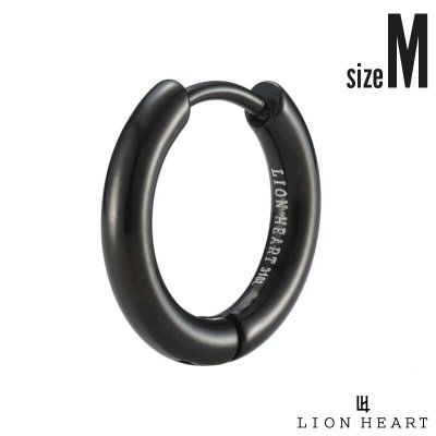 ライオンハート プレーン フープ ピアス サージカルステンレス ブラック M 黒 片耳用 1点売り メンズ ブランド LION HEART