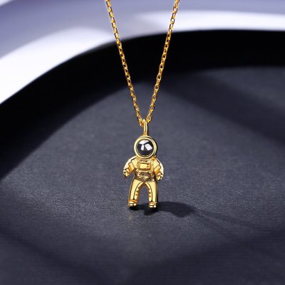 ネックレス 石なし ホワイト シルバー925 イエローゴールド 小豆 アズキチェーン 引き輪 可愛い かわいい モチーフ 宇宙飛行士 アストロノーツ cn20210611